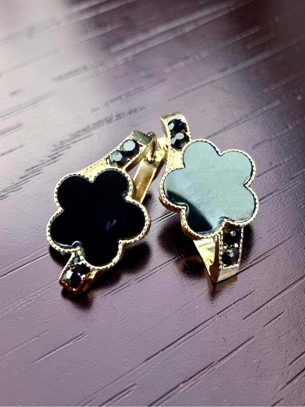 Gold and Black Clover Earrings